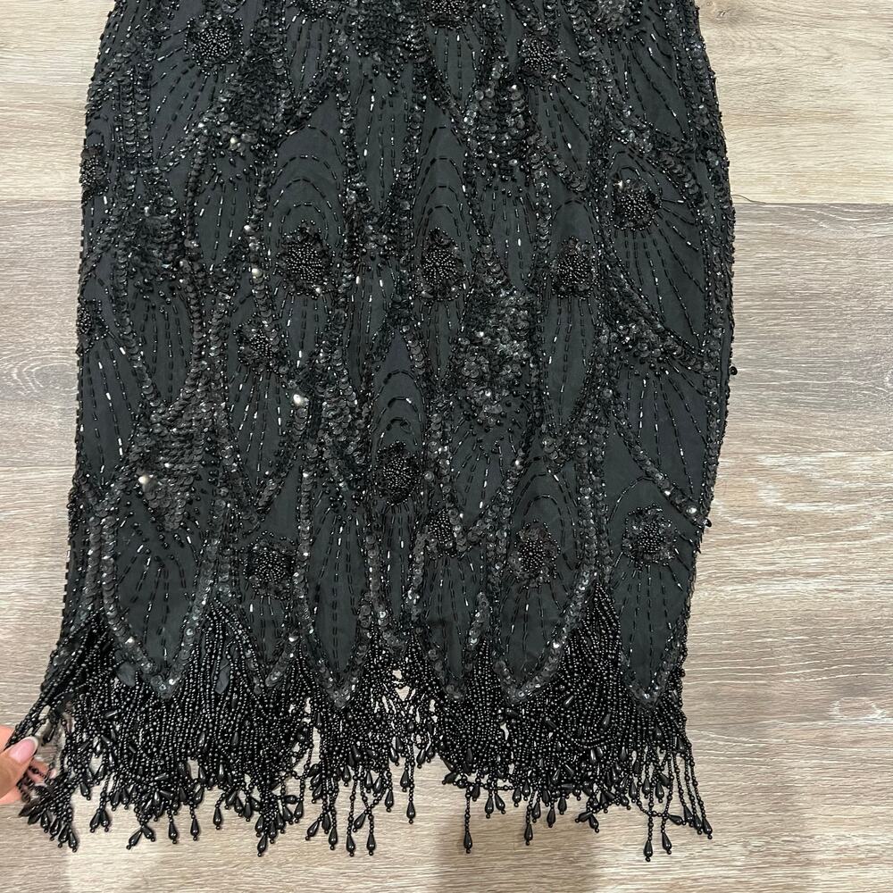 A.J. Bari 90's Black Beaded Vintage Open Back Flapper Dress size 14 - Picture 14 of 16